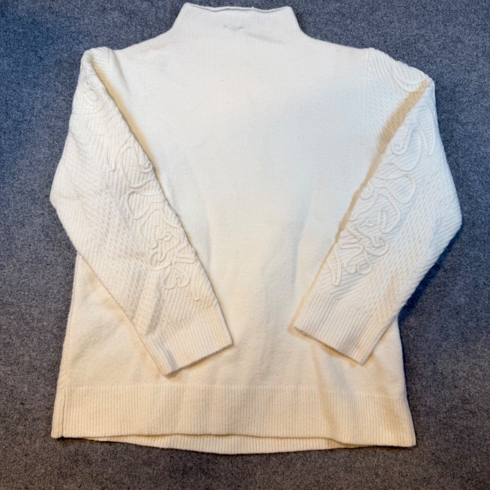 Anne Klein Womens White Dove Cable Knit Mock Neck Sweater Wool Blend NWT Size M - Picture 6 of 9